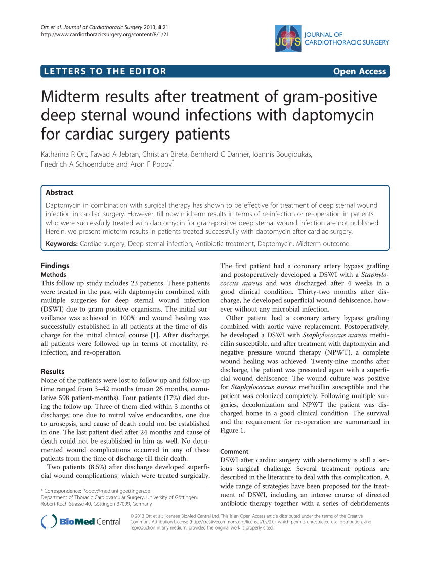 Pdf Midterm Results After Treatment Of Gram Positive Deep Sternal