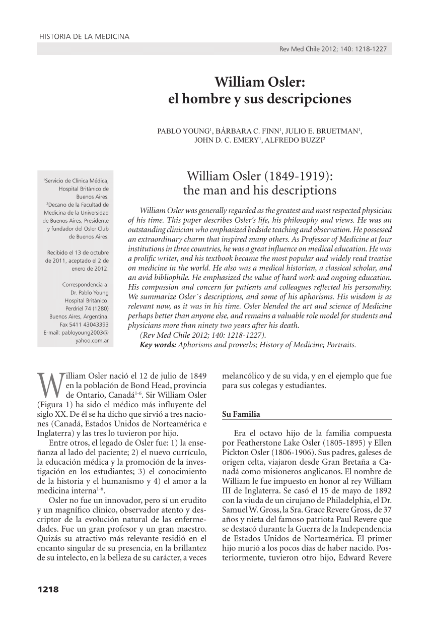 PDF) William Osler (1849-1919): The man and his descriptions