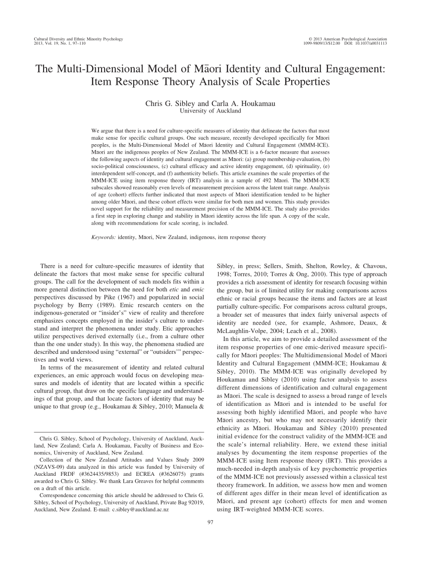 Pdf The Multi Dimensional Model Of Maori Identity And Cultural Engagement