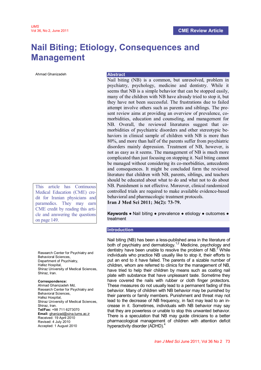 PDF) Nail Biting; Etiology, Consequences and Management