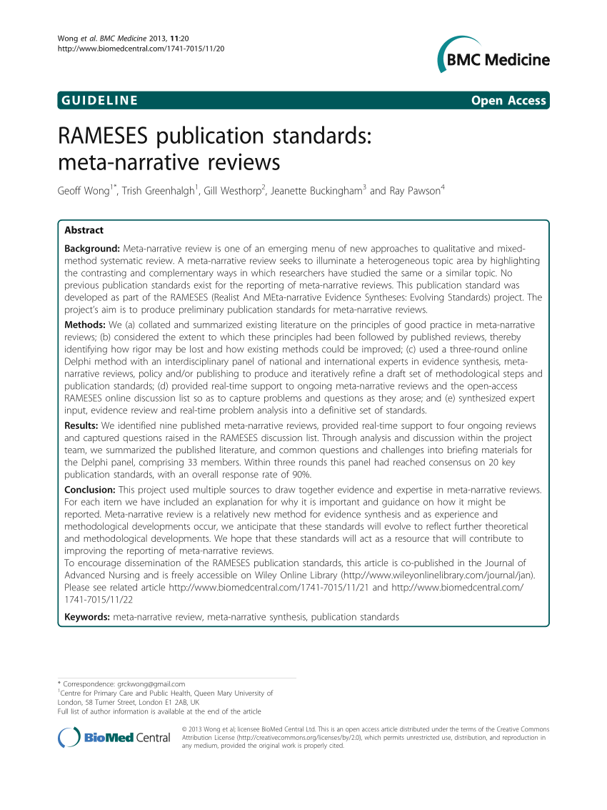 PDF) RAMESES publication standards: Meta-narrative reviews