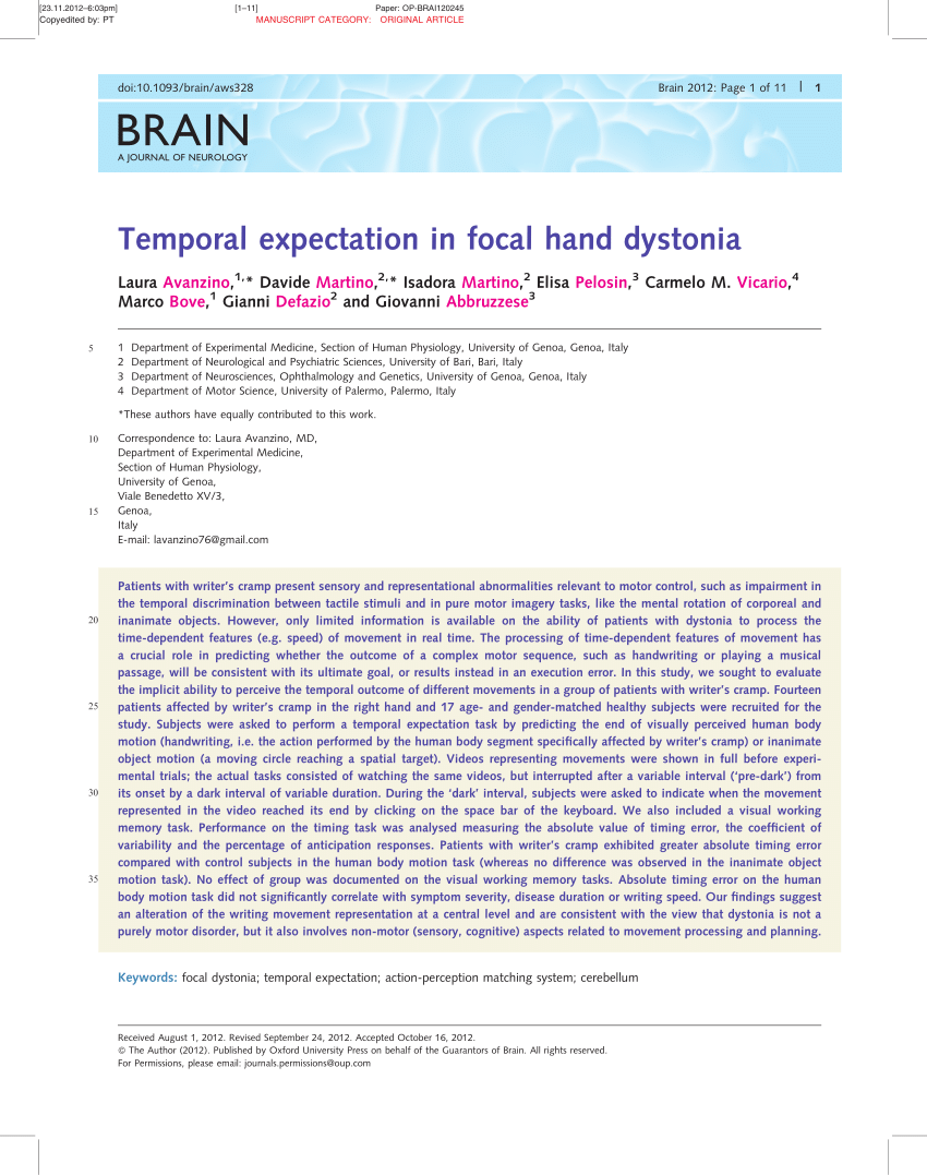 Pdf Temporal Expectation In Focal Hand Dystonia 4309