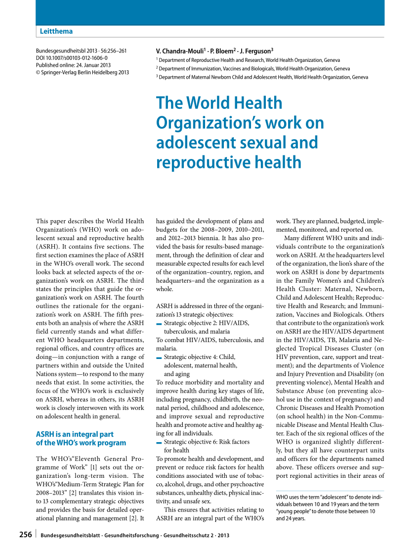 Pdf The World Health Organizations Work On Adolescent Sexual And Reproductive Health 1668