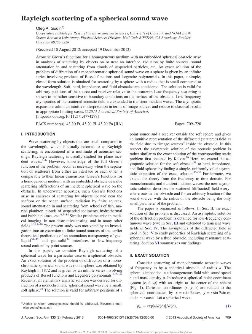 Pdf Rayleigh Scattering Of A Spherical Sound Wave