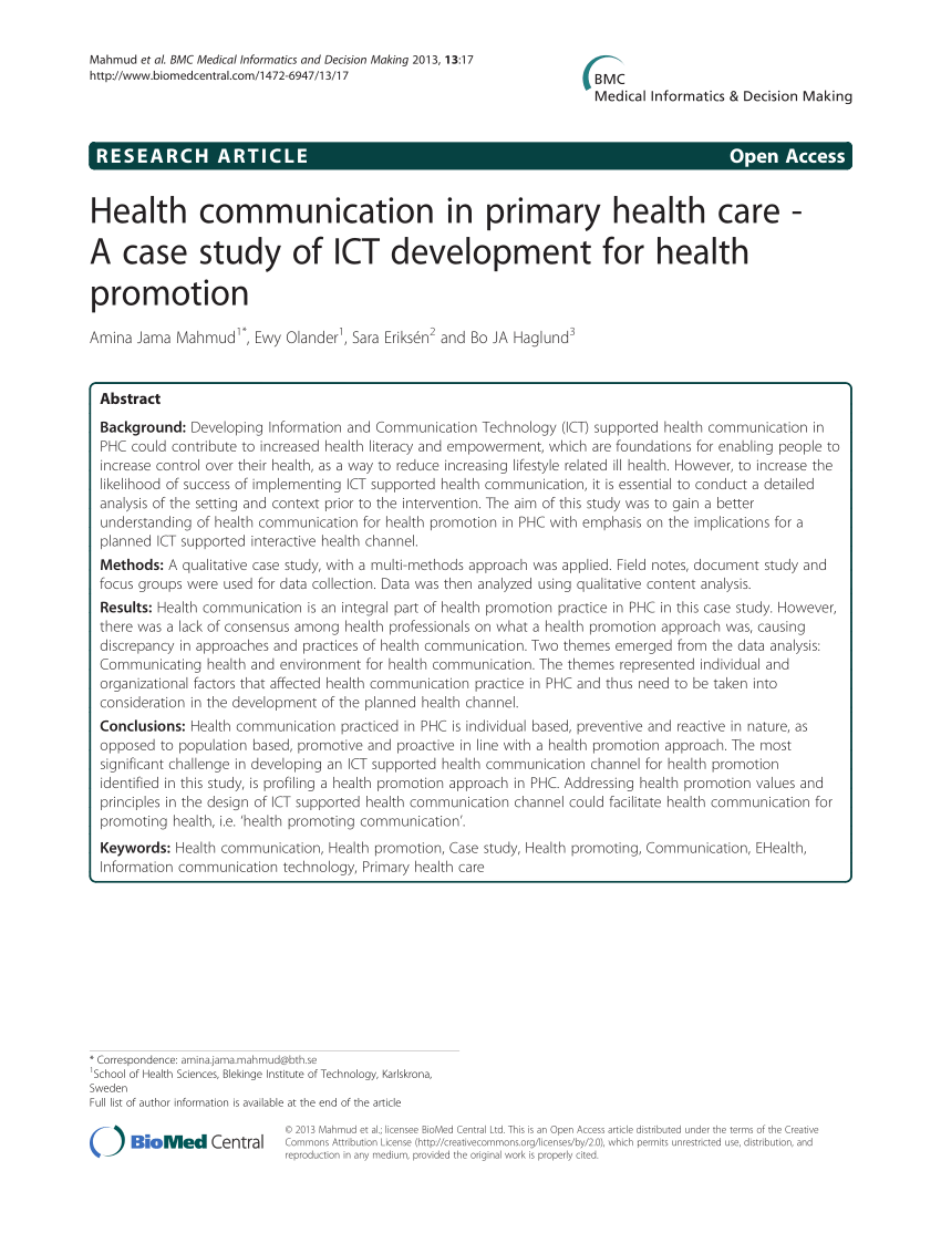 Pdf Health Communication In Primary Health Care -a Case Study Of Ict Development For Health Promotion