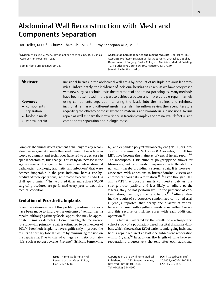 Pdf Abdominal Wall Reconstruction With Mesh And Components Separation