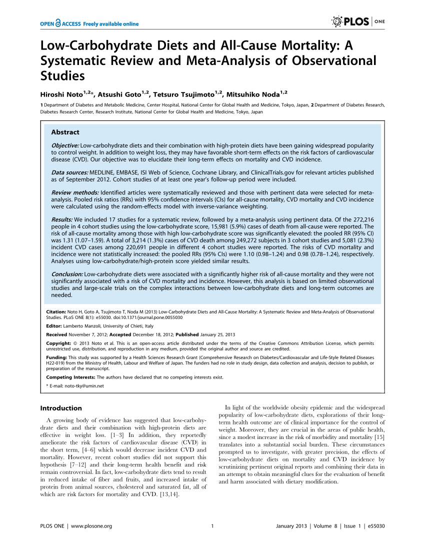 Pdf Low Carbohydrate Diets And All Cause Mortality A Systematic Review And Meta Analysis Of 8441