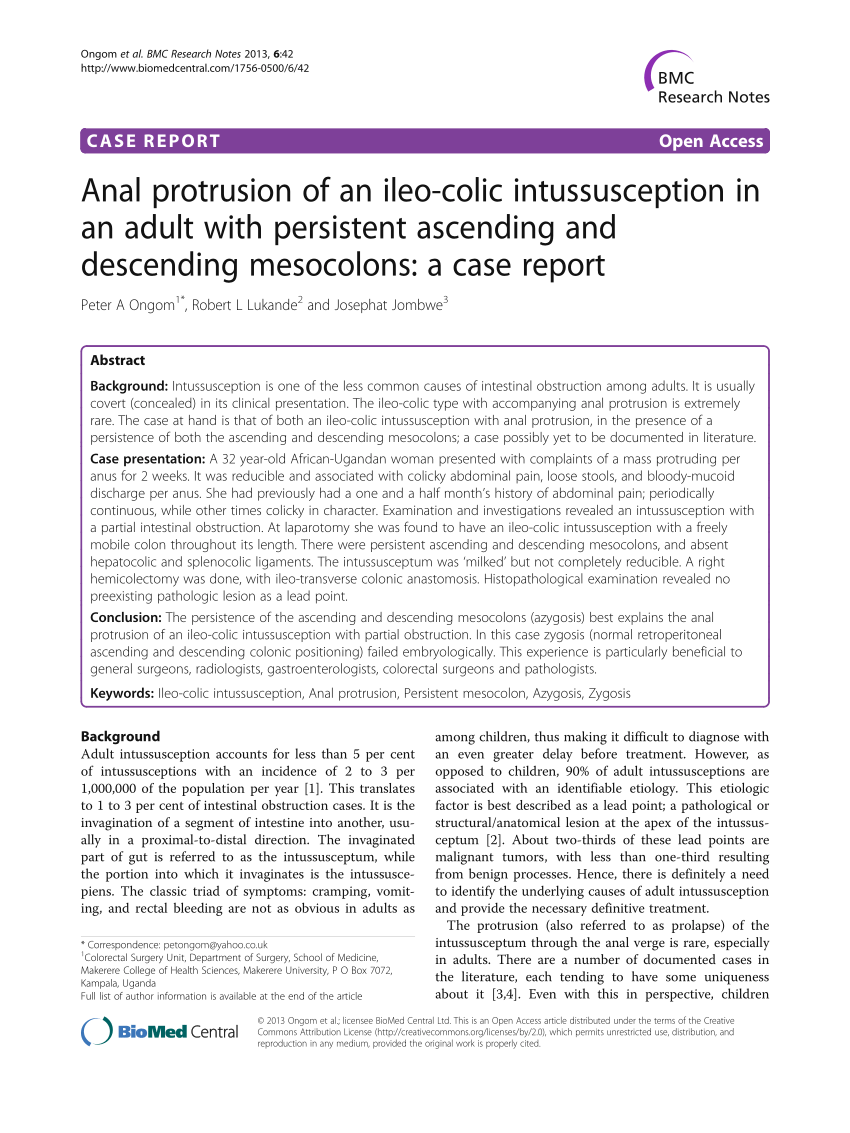 Pdf Anal Protrusion Of An Ileo Colic Intussusception In An Adult With Persistent Ascending And 5836