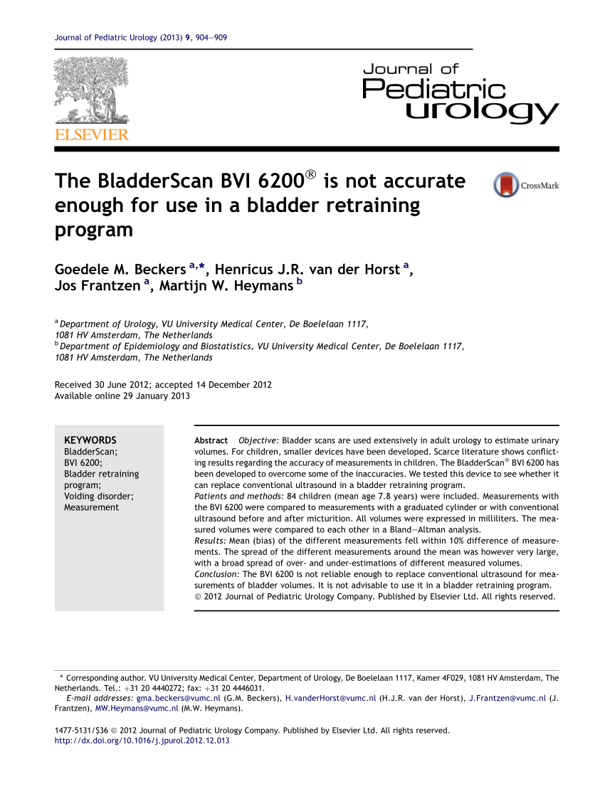 Pdf The Bladderscan Bvi 6200® Is Not Accurate Enough For Use In A Bladder Retraining Program 8842
