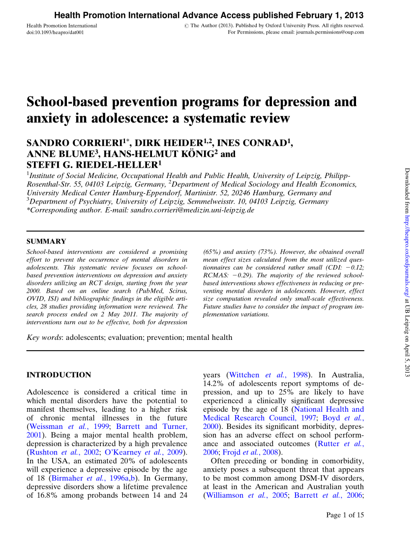 research paper on depression in adolescence