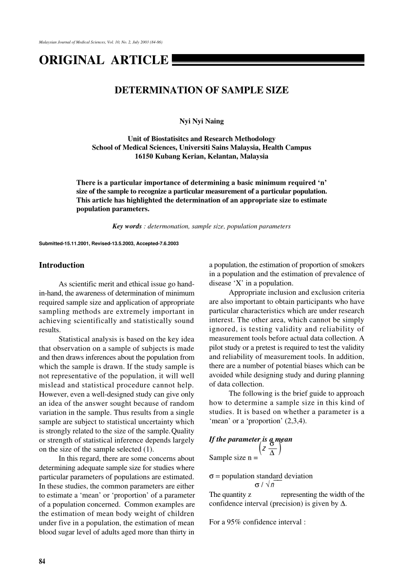 PDF) Determination of Sample Size