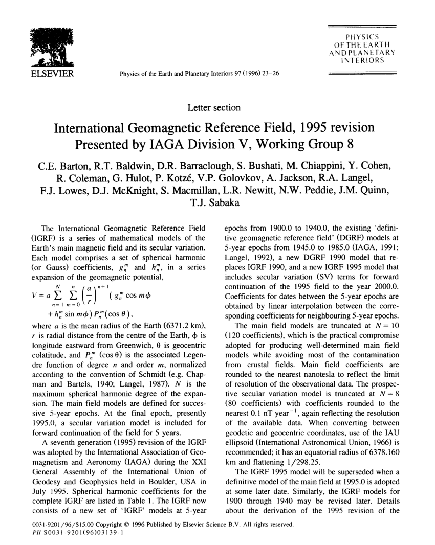 Pdf International Geomagnetic Reference Field Revision