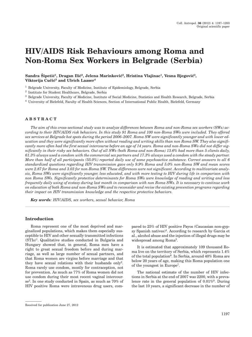 PDF) HIV/AIDS risk behaviours among Roma and non-Roma sex workers in Belgrade (Serbia)