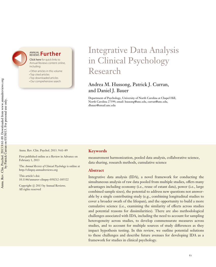 integrative data analysis in clinical psychology research