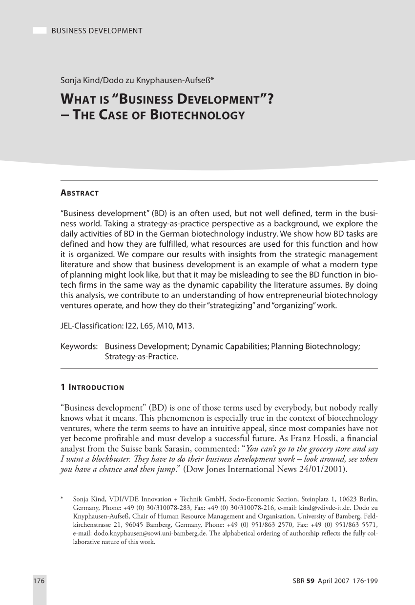 Pdf What Is Business Development The Case Of Biotechnology