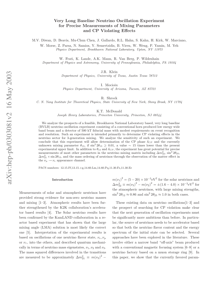 Pdf Very Long Baseline Neutrino Oscillation Experiments For Precise Measurements Of Mixing Parameters And Cp Violating Effects