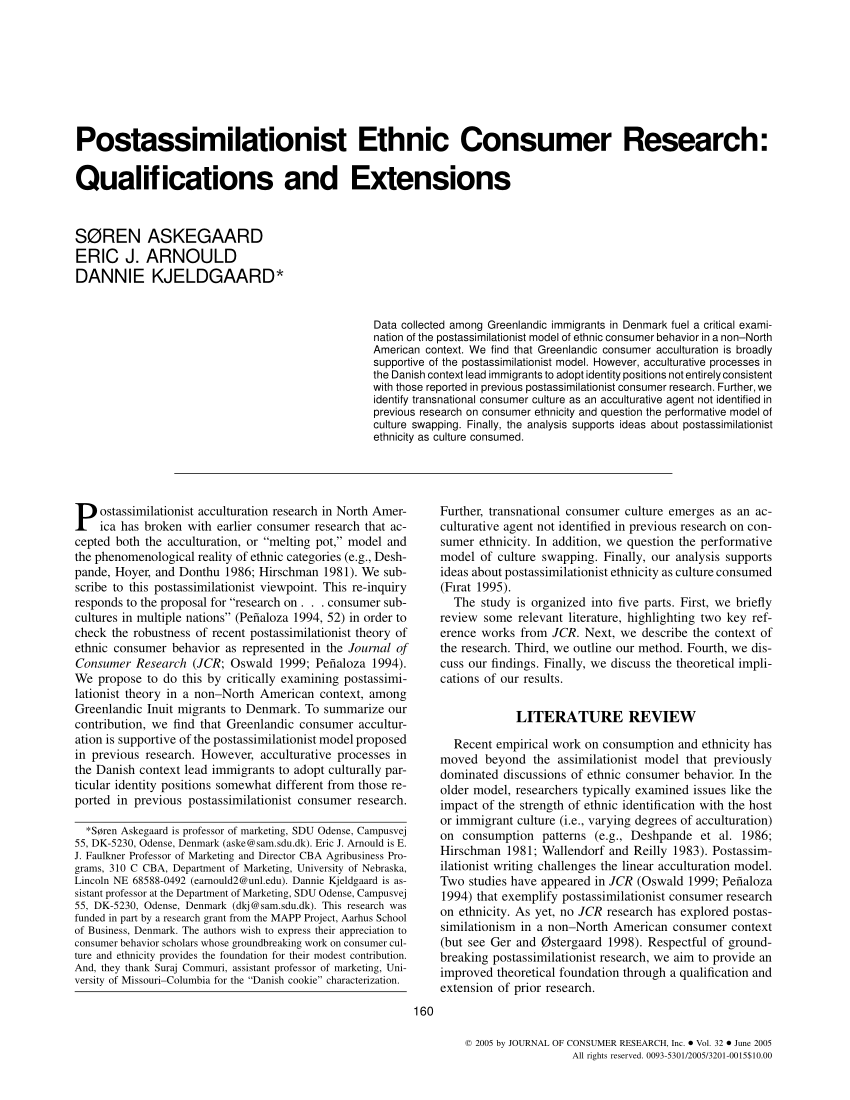 PDF) Postassimilationist Ethnic Consumer Research: Qualifications