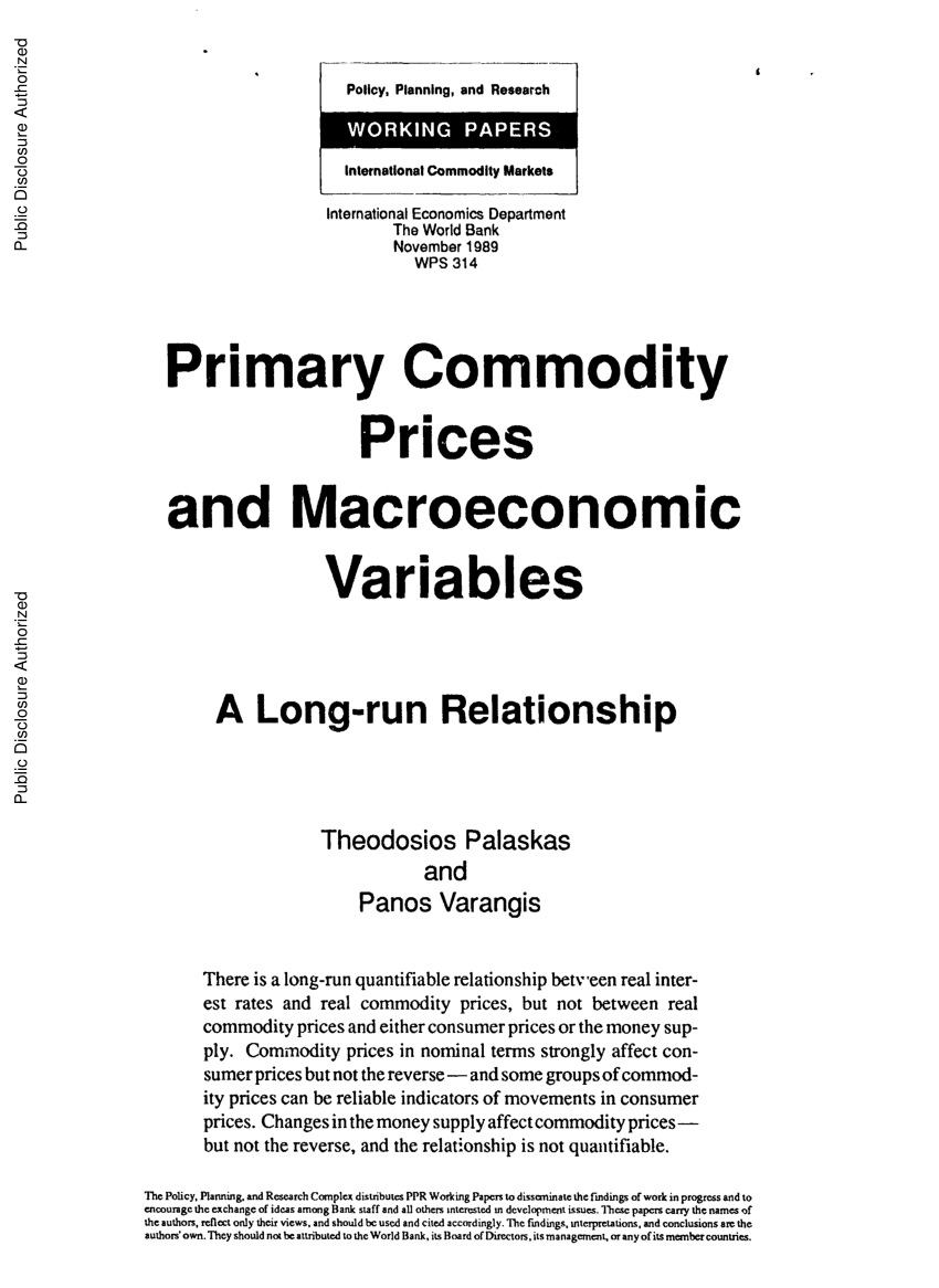 PDF) Primary commodity prices and macroeconomic variables : a long ...