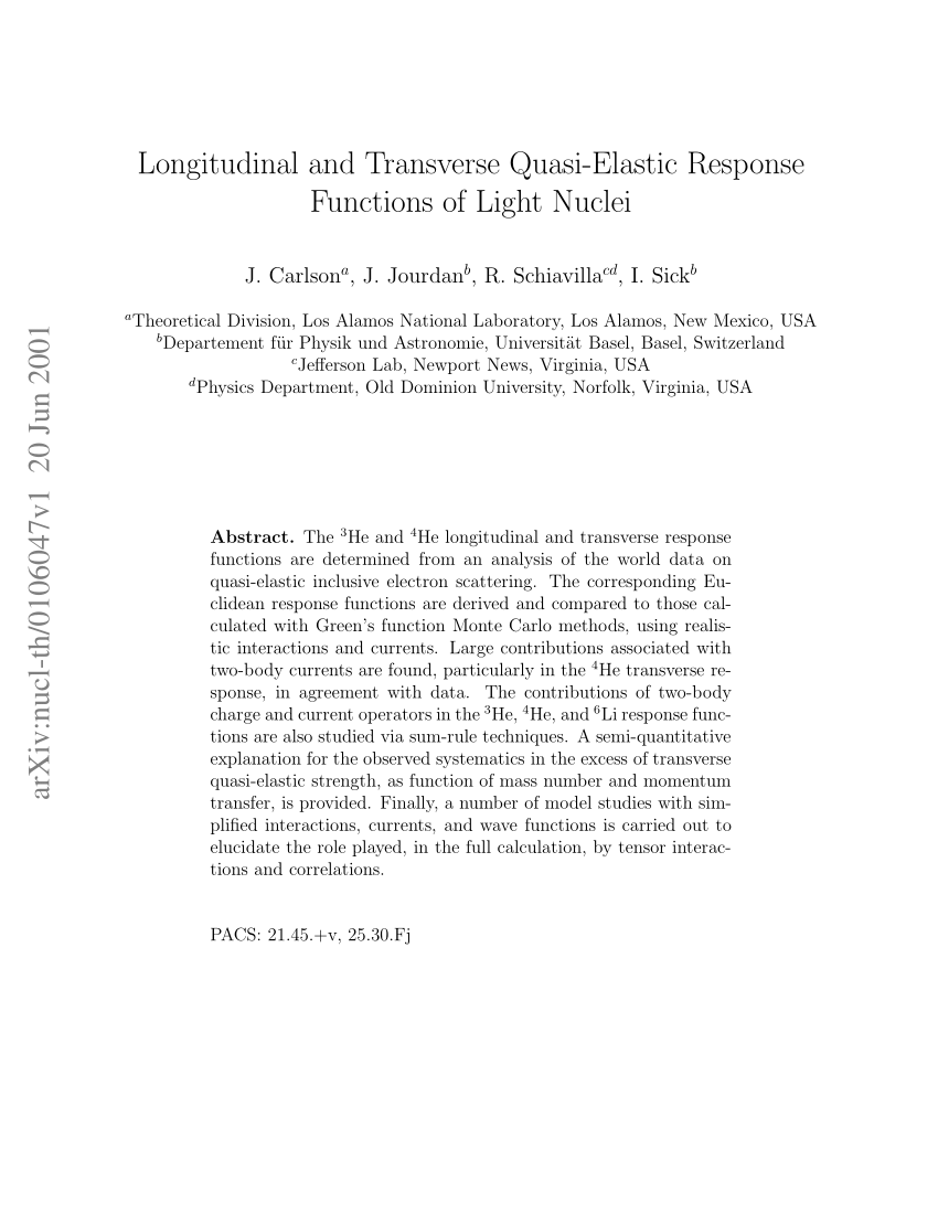 PDF) Longitudinal and transverse quasielastic response functions