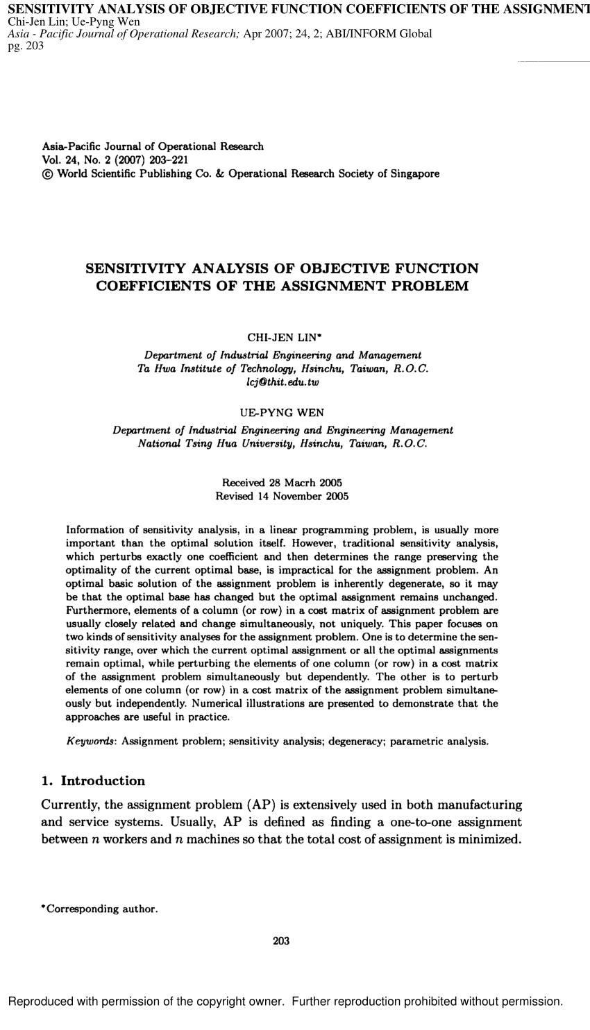 objective function of an assignment problem