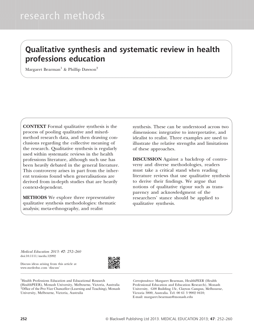 qualitative synthesis and systematic review in health professions education