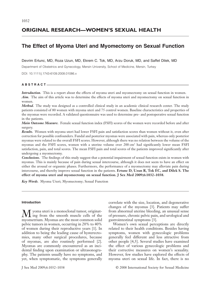 PDF The Effect of Myoma Uteri and Myomectomy on Sexual Function 