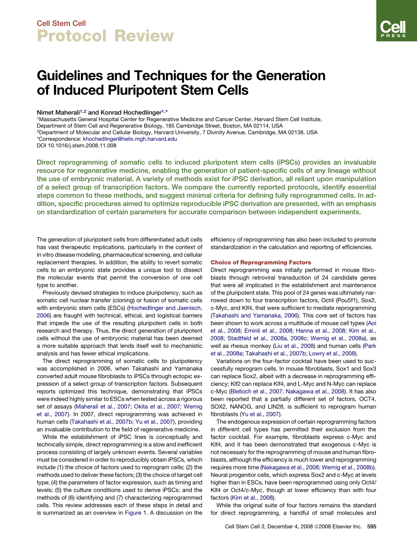 Pdf Guidelines And Techniques For The Generation Of Induced Pluripotent Stem Cells