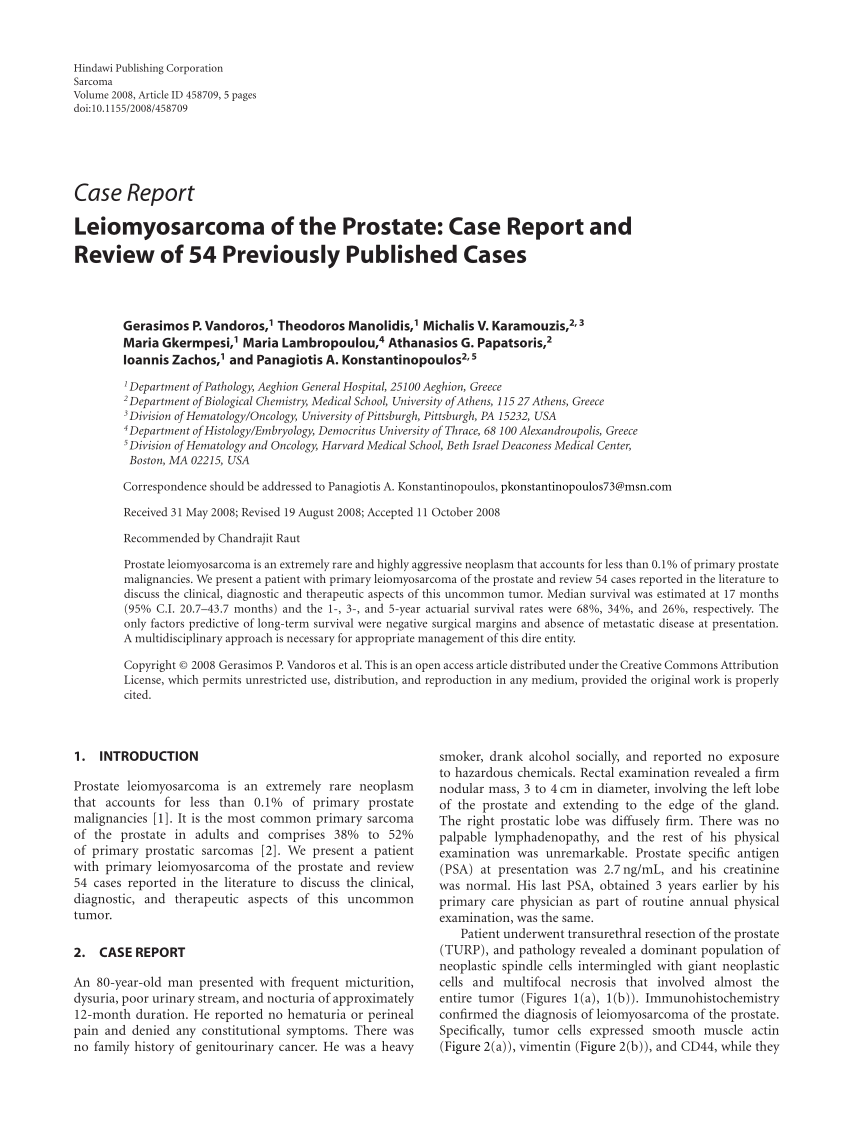 Pdf Leiomyosarcoma Of The Prostate Case Report And Review Of 54 Previously Published Cases