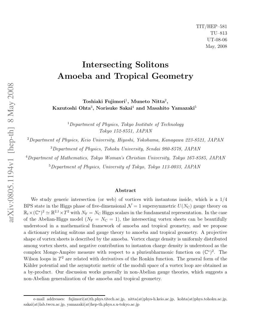 PDF Intersecting Solitons Amoeba and Tropical Geometry