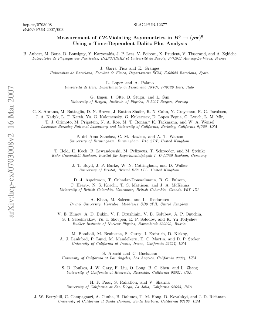 Pdf Measurement Of Cp Violating Asymmetries In B0 Rp 0 Using A Time Dependent Dalitz Plot Analysis