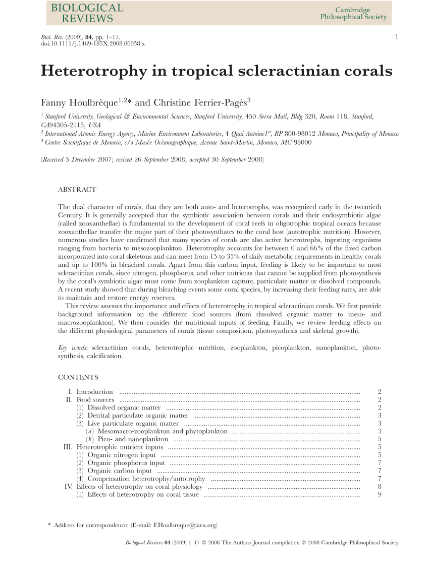 Pdf Heterotrophy In Tropical Scleractinian Corals