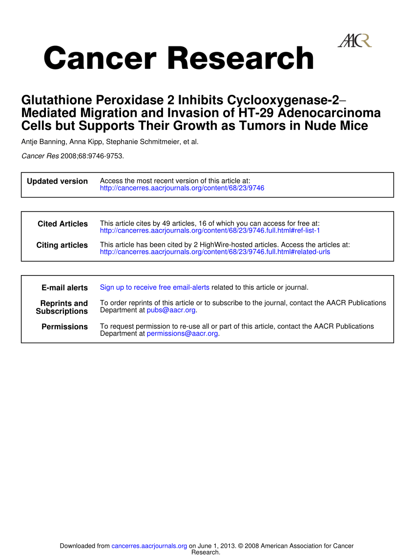 (PDF) Glutathione Peroxidase 2 Inhibits Cyclooxygenase-2 