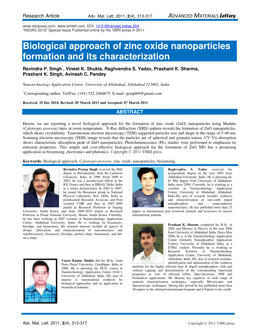 research paper on zinc oxide nanoparticles
