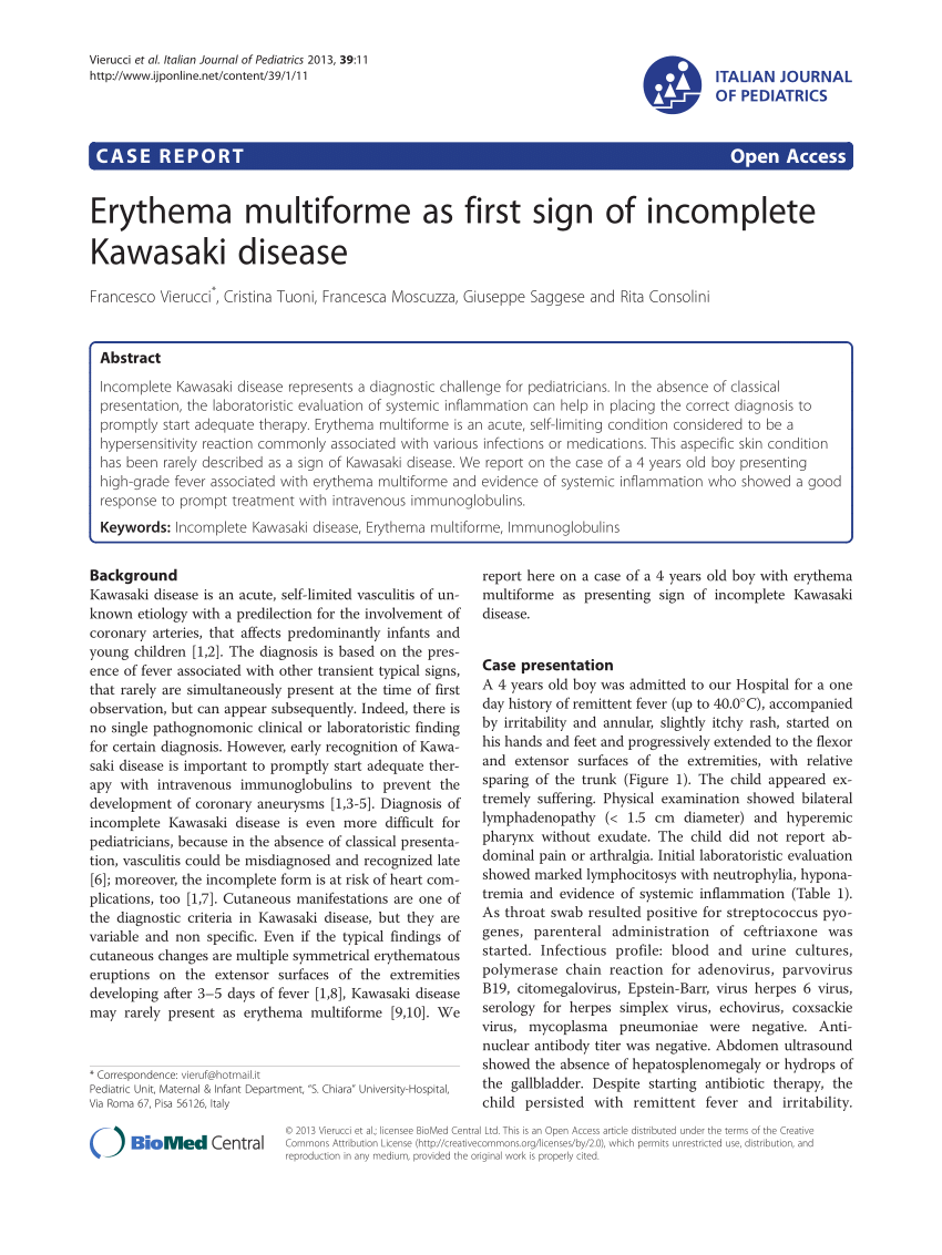 daytime utålmodig hegn PDF) Erythema multiforme as first sign of incomplete Kawasaki disease