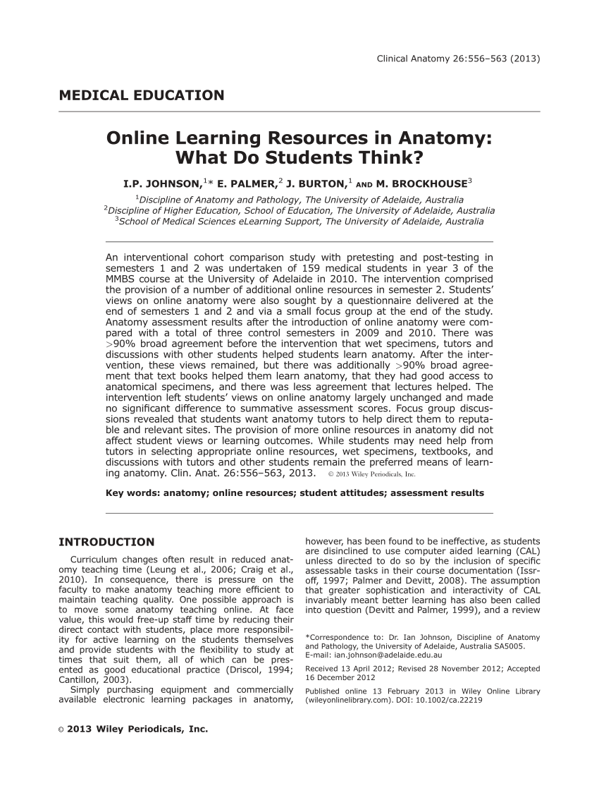(PDF) Online learning resources in anatomy: What do students think?