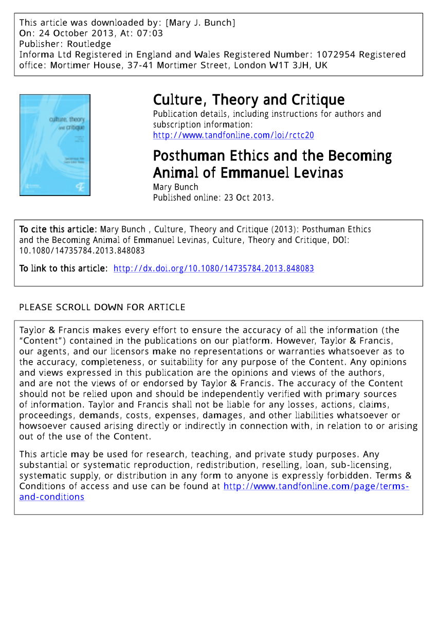 Pdf Posthuman Ethics And The Becoming Animal Of Emmanuel Levinas