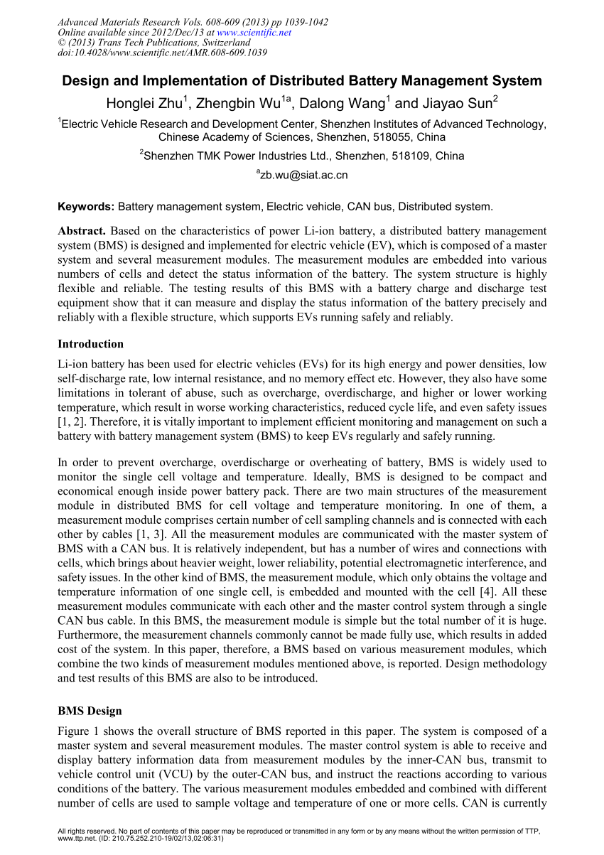 Pdf Design And Implementation Of Distributed Battery Management System