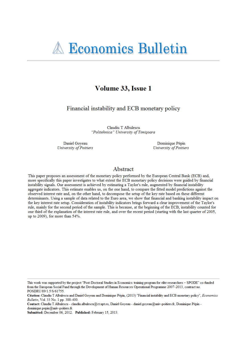 (PDF) Financial instability and ECB policy