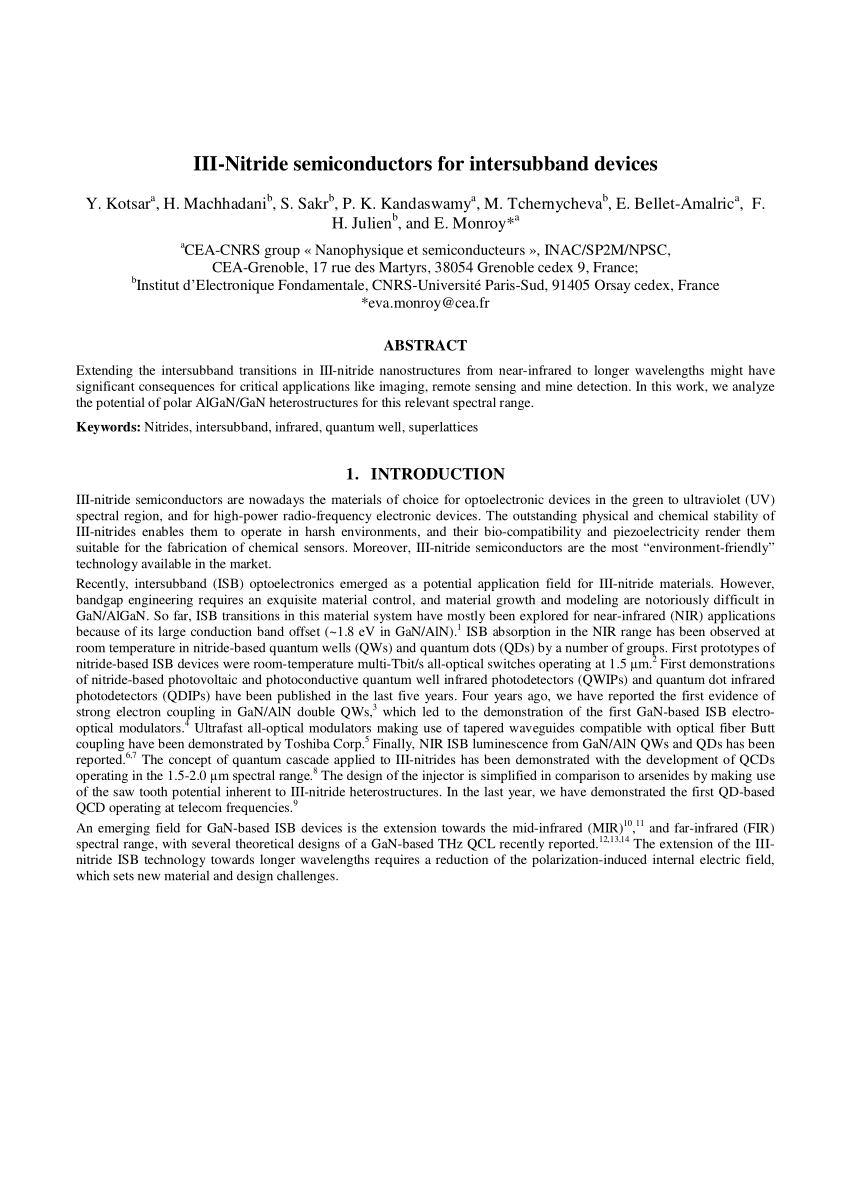 Pdf Iii Nitride Semiconductors For Intersubband Devices