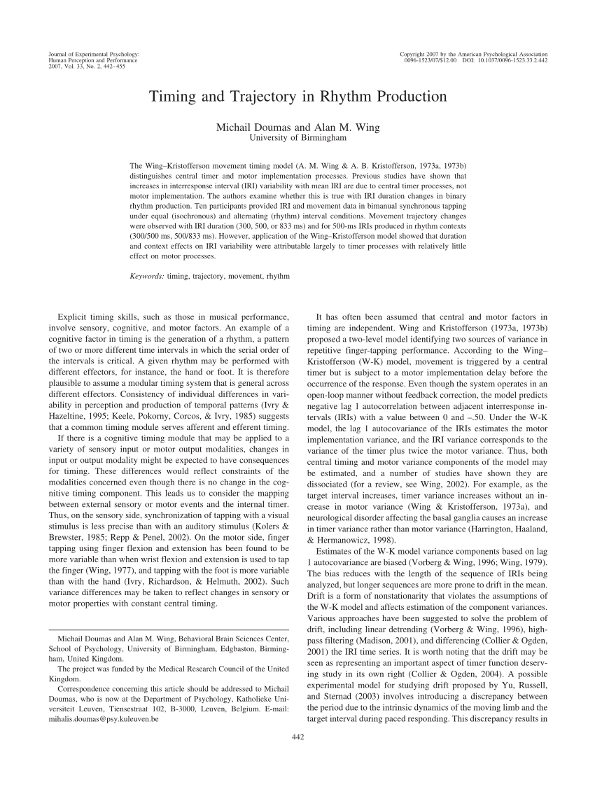 (PDF) Timing and trajectory in rhythm production