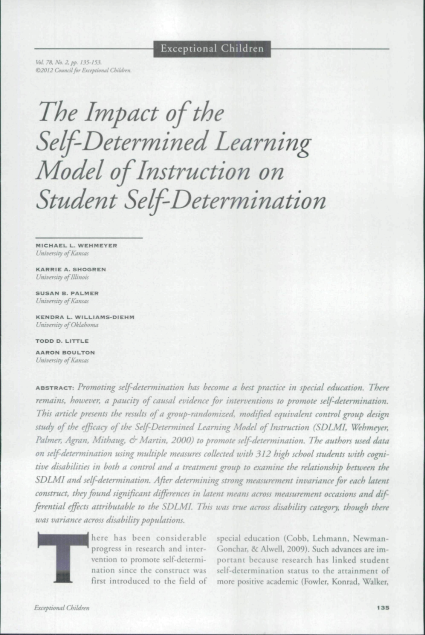 self determination instruction learning impact determined student randomized trial study control