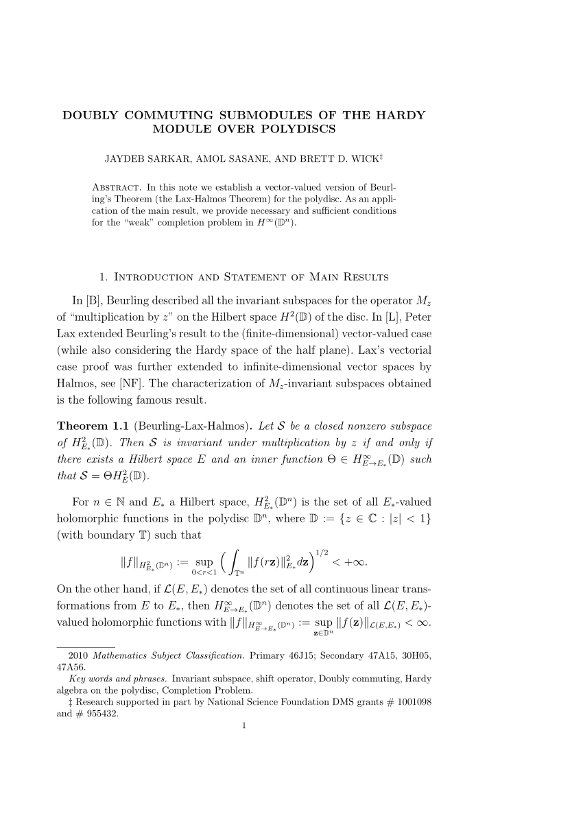 Pdf Doubly Commuting Submodules Of The Hardy Module Over Polydiscs