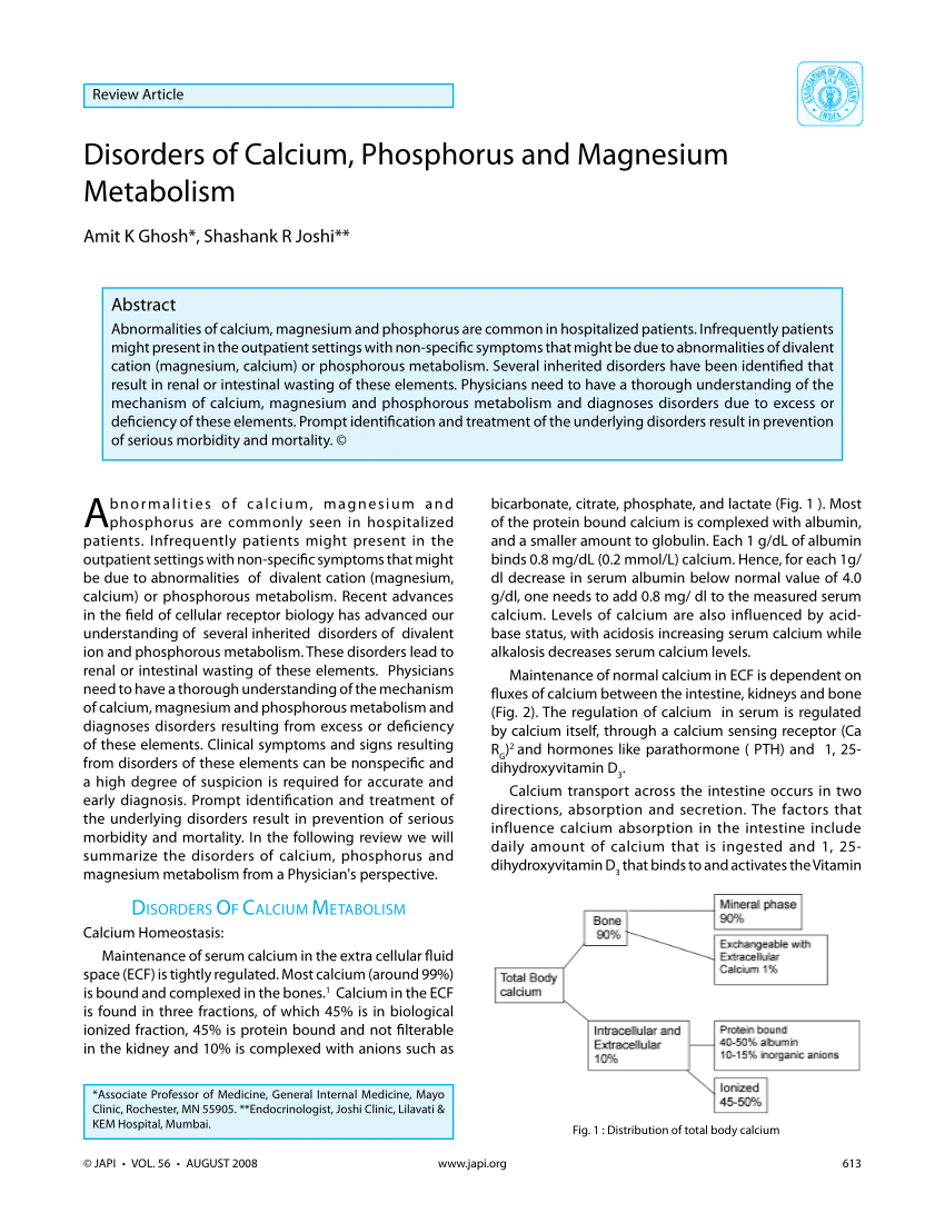 Pdf Disorders Of Calcium Phosphorus And Magnesium Metabolism