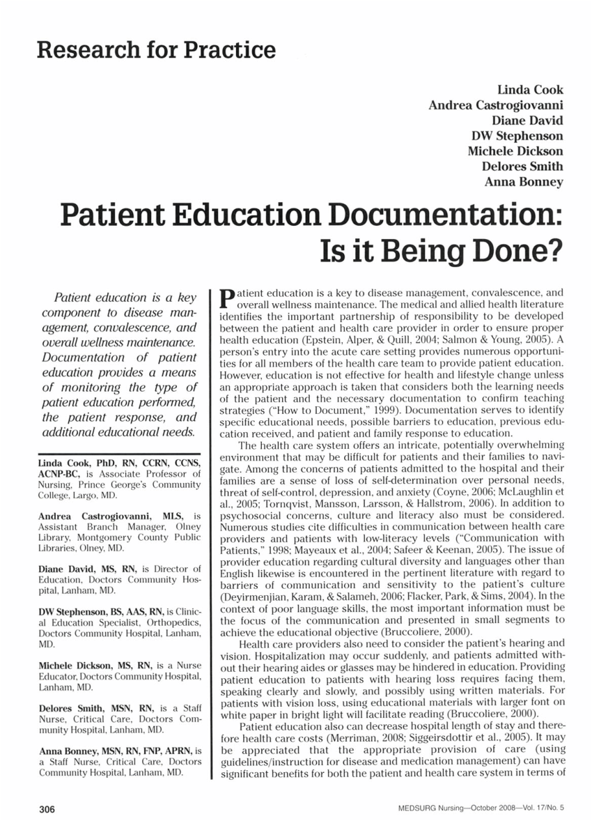 scholarly article on patient education