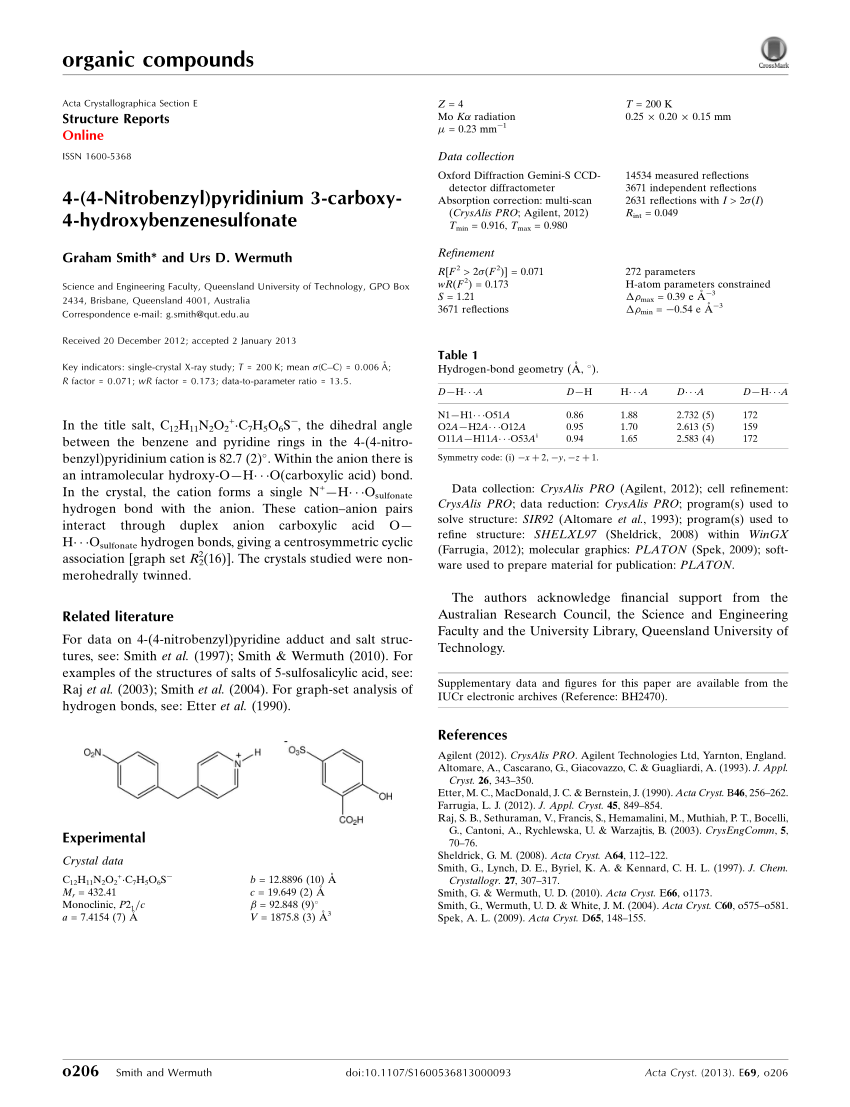 Pdf 4 4 Nitro Benz Ylpyridinium 3 Carb Oxy 4 Hy Droxy Benzene Sulfonate 0147