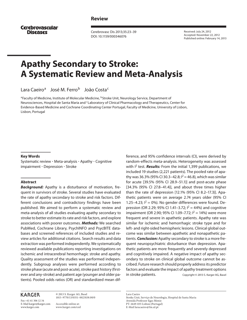 PDF) Post-Stroke Apathy: An Exploratory Longitudinal Study