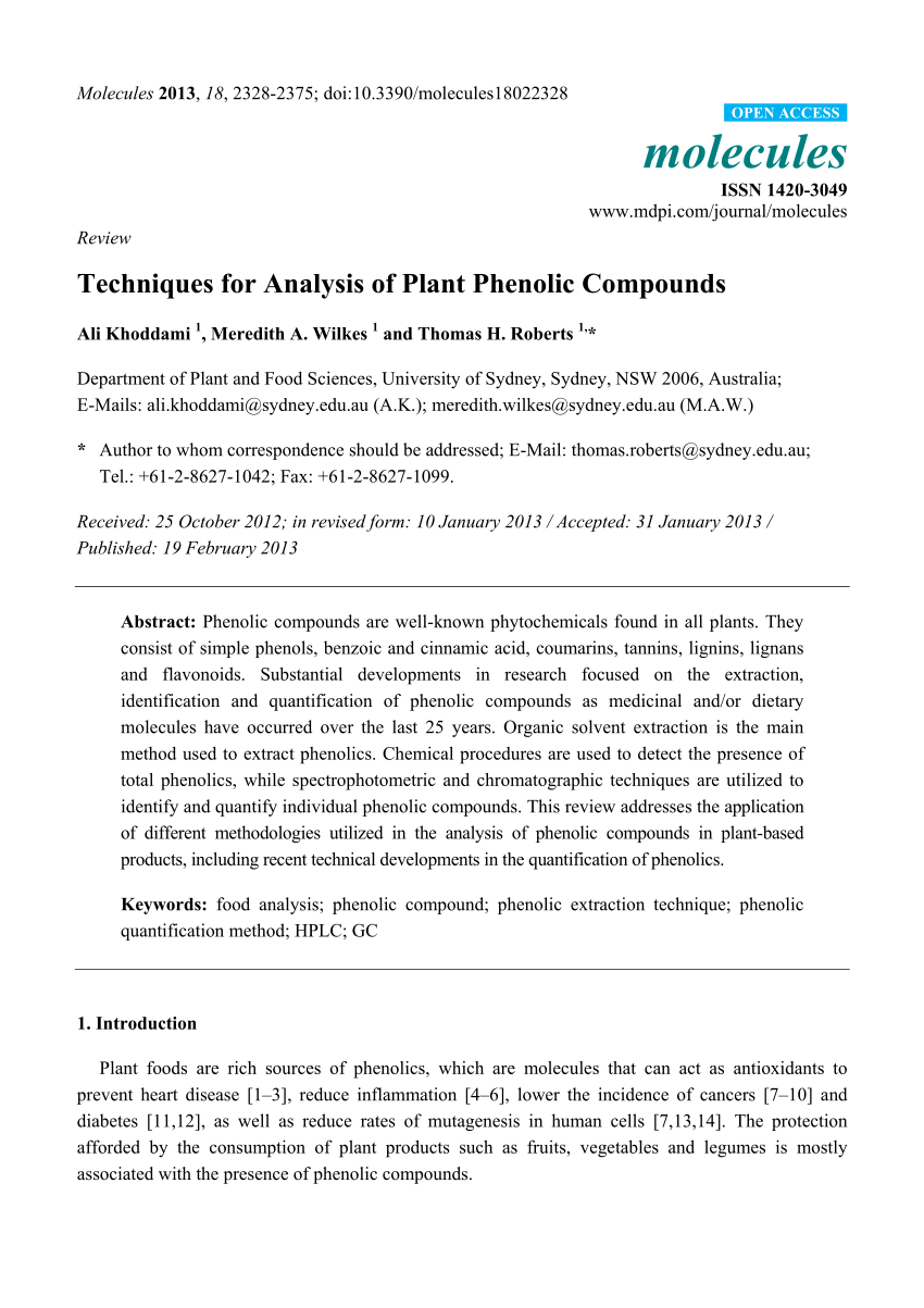 PDF) Techniques for Analysis of Plant Phenolic Compounds