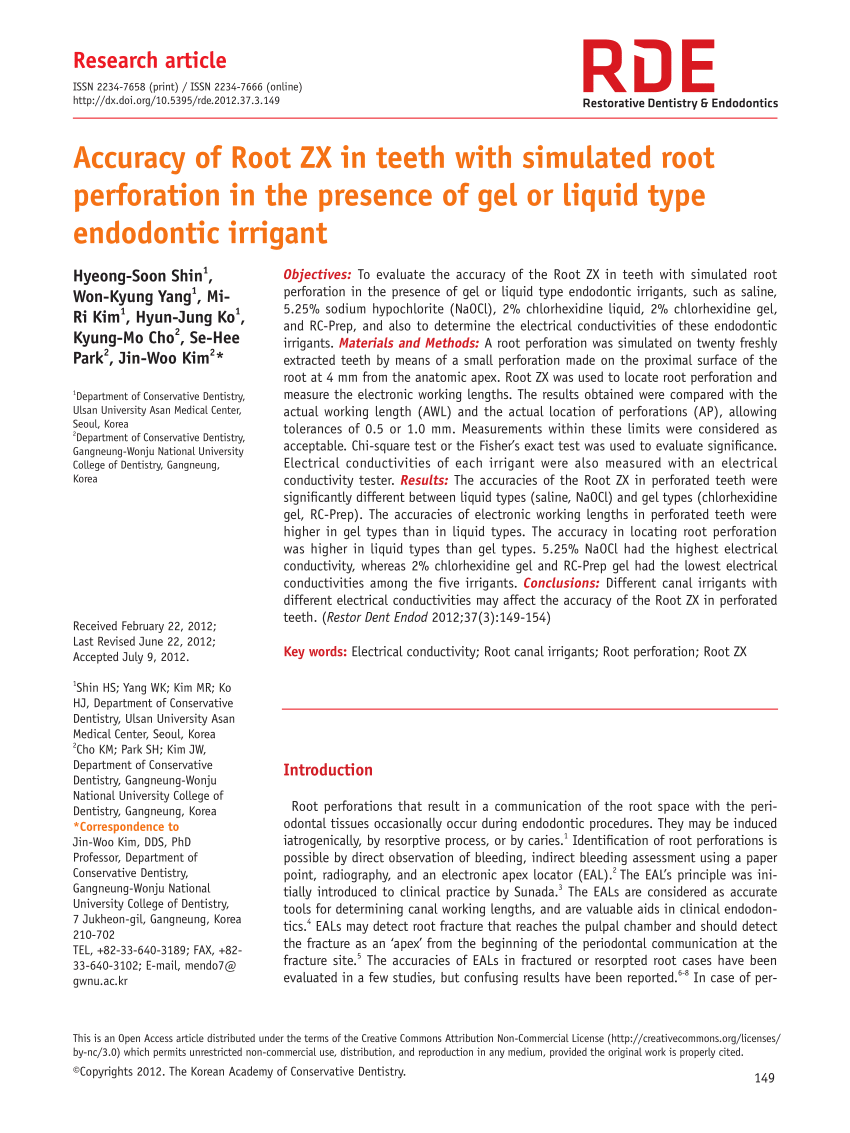 PDF) Accuracy of Root ZX in teeth with simulated root perforation 