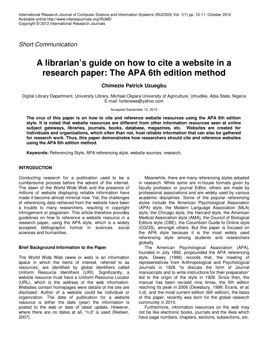 PDF) A librarian's guide on how to cite a website in a research ...