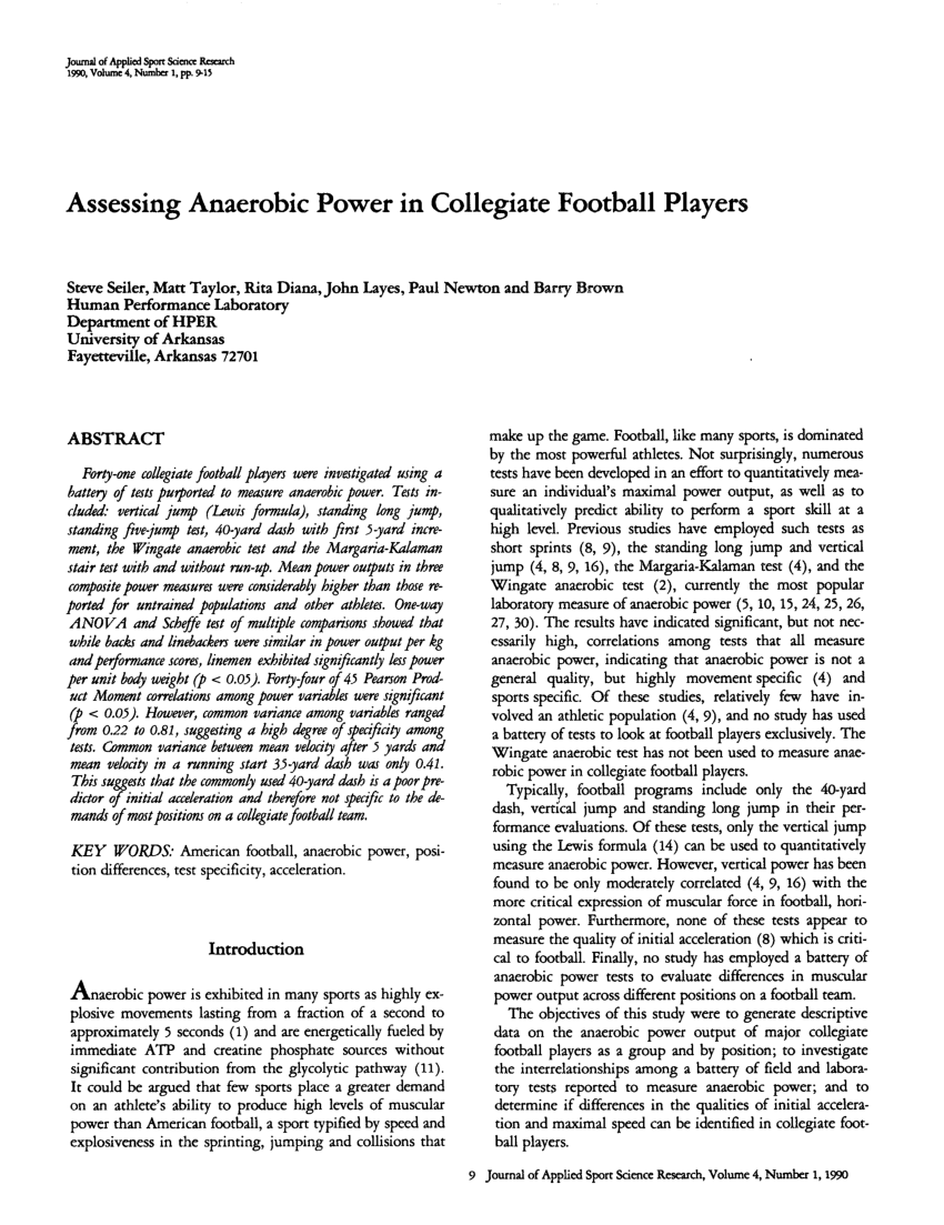 PDF) Assessing Anaerobic Power in Collegiate Football Players